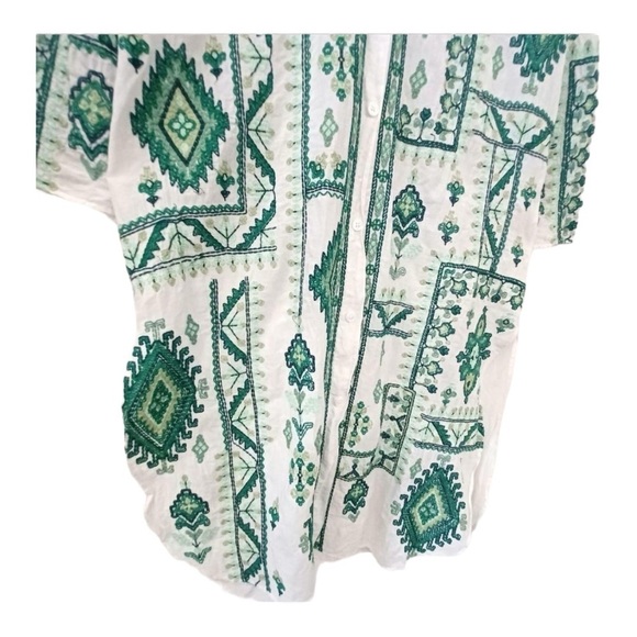 Zara Womens Lg White Green Embroidered Tunic Collared Shirt Dress Boho Cover Up - Picture 12 of 15